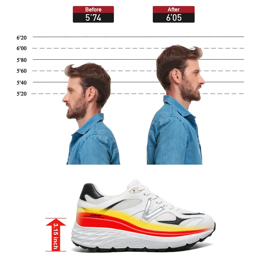 8 CM/3.15 Inches CMR CHAMARIPA Men's Elevator Sneakers – Breathable White Mesh Height-Boost Shoes