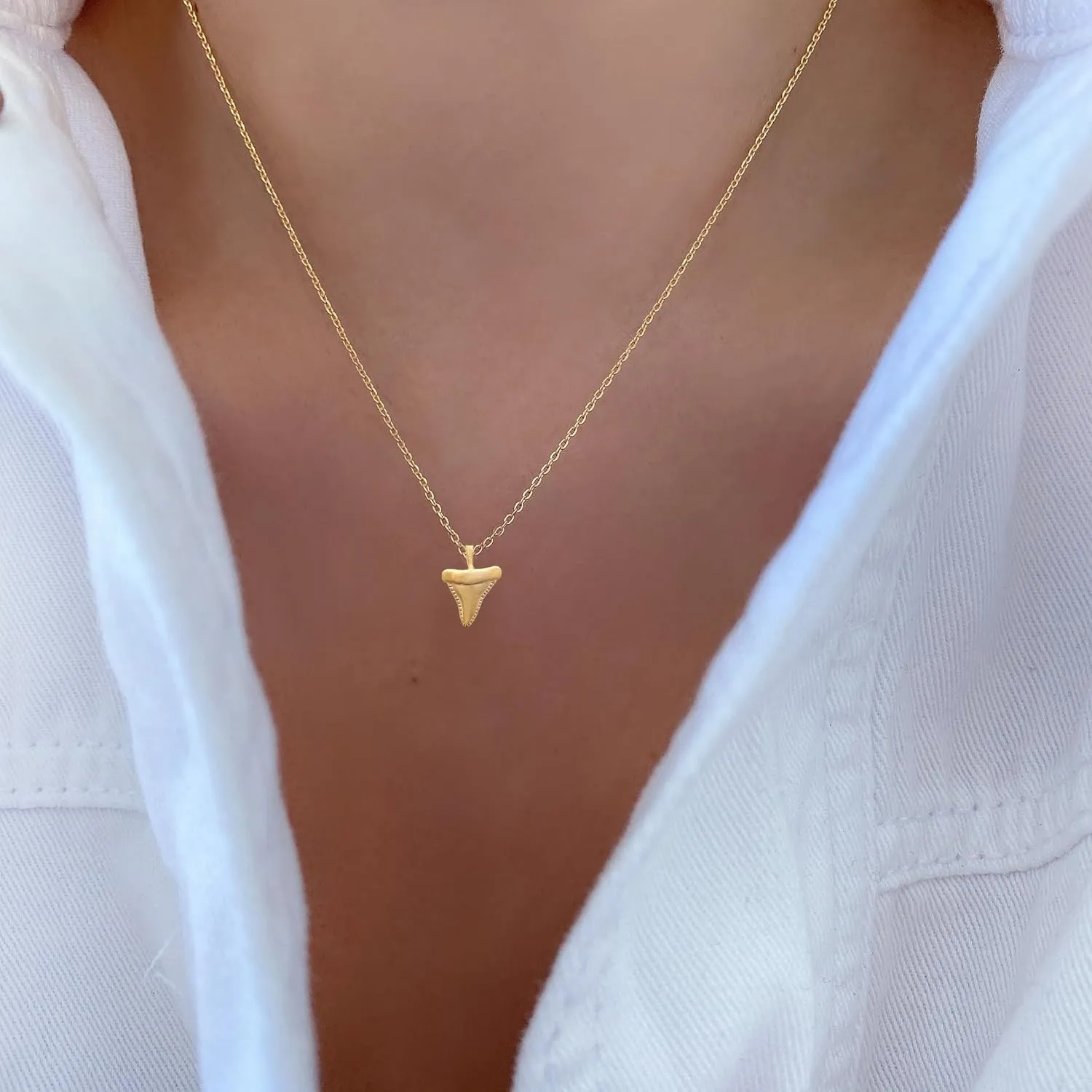 Beach Ocean Lover Necklace For Women, Beach Wave Whale tail Surfing Pendant Necklace 18K Gold Dipped Silver Dainty Beach Necklace (Gold, Shark Tooth)