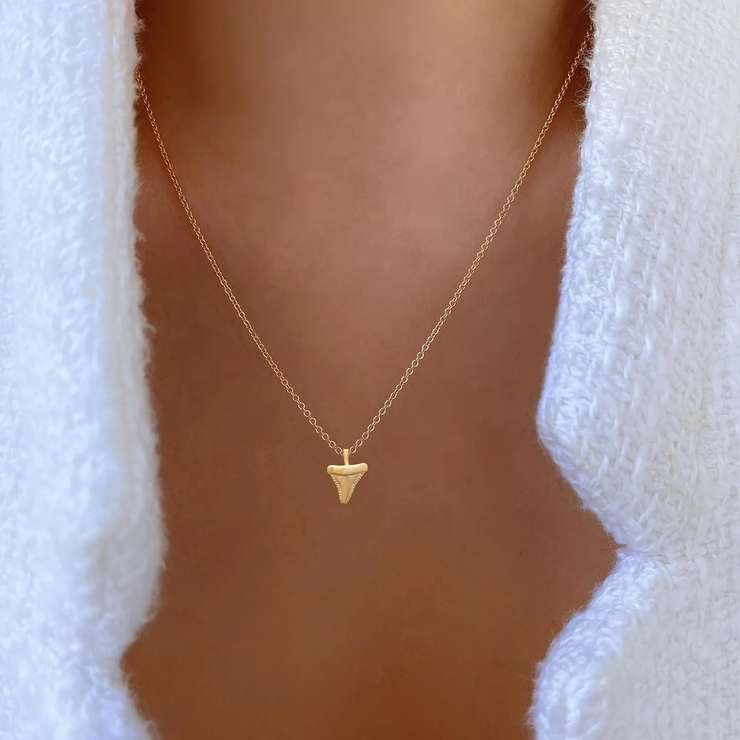 Beach Ocean Lover Necklace For Women, Beach Wave Whale tail Surfing Pendant Necklace 18K Gold Dipped Silver Dainty Beach Necklace (Gold, Shark Tooth)