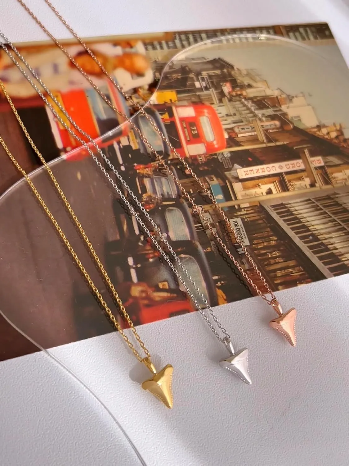 Beach Ocean Lover Necklace For Women, Beach Wave Whale tail Surfing Pendant Necklace 18K Gold Dipped Silver Dainty Beach Necklace (Gold, Shark Tooth)