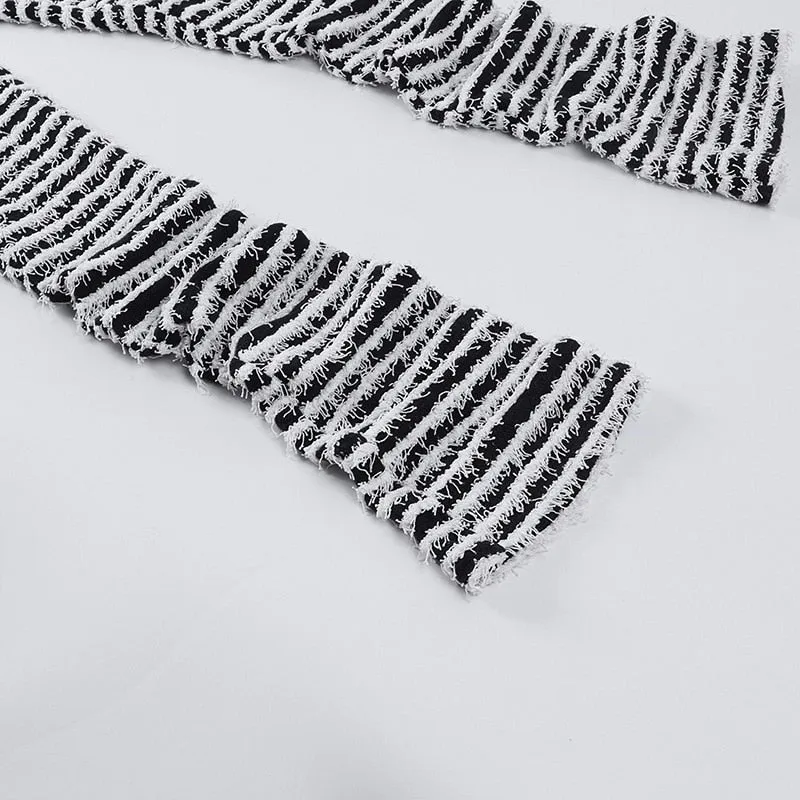Black and White Striped Stacked Pants
