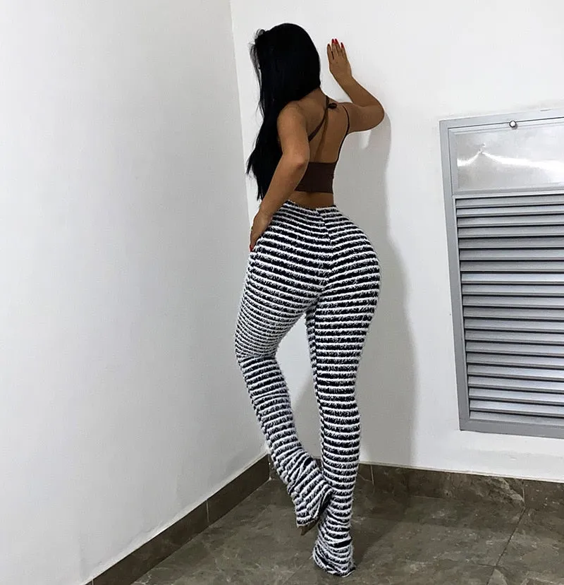 Black and White Striped Stacked Pants