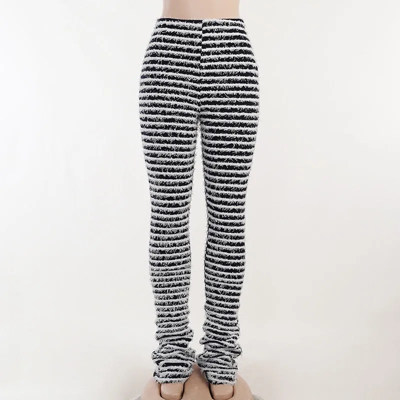 Black and White Striped Stacked Pants