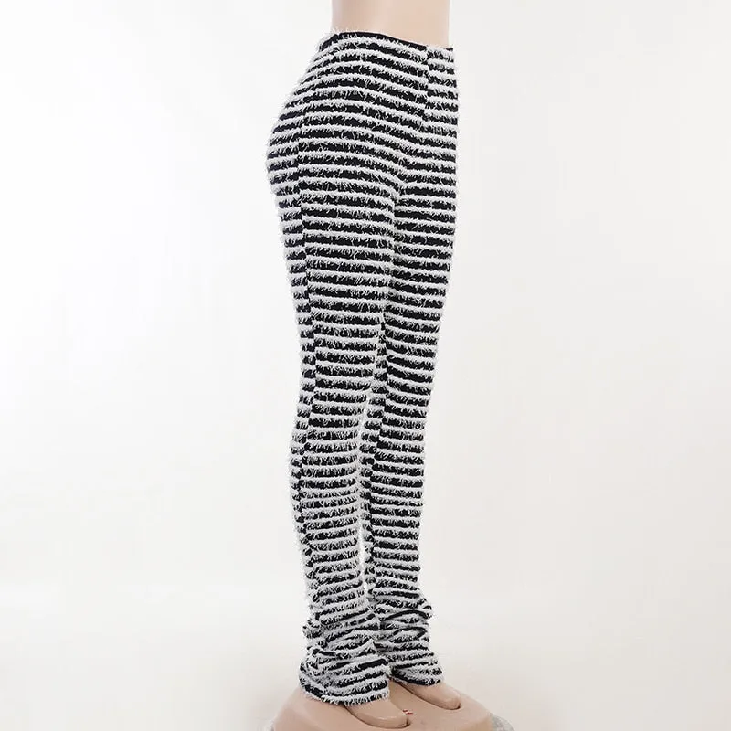 Black and White Striped Stacked Pants