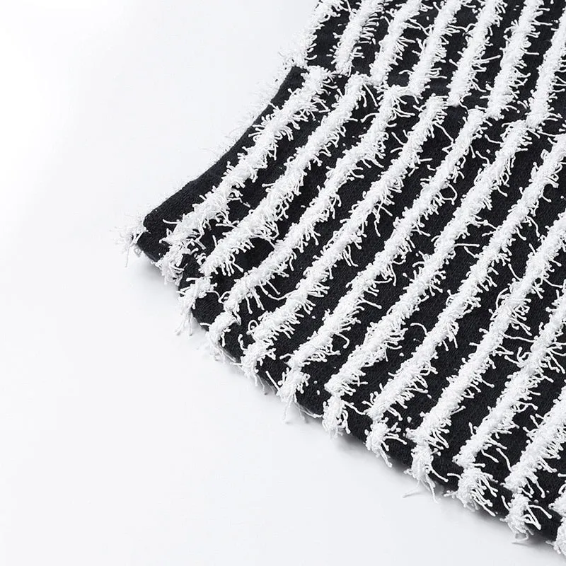 Black and White Striped Stacked Pants