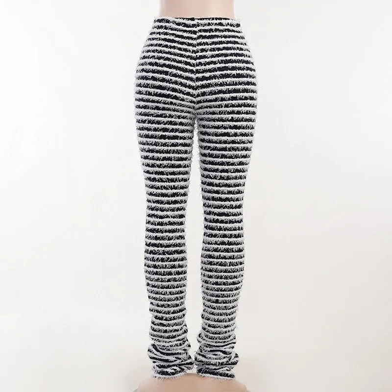Black and White Striped Stacked Pants