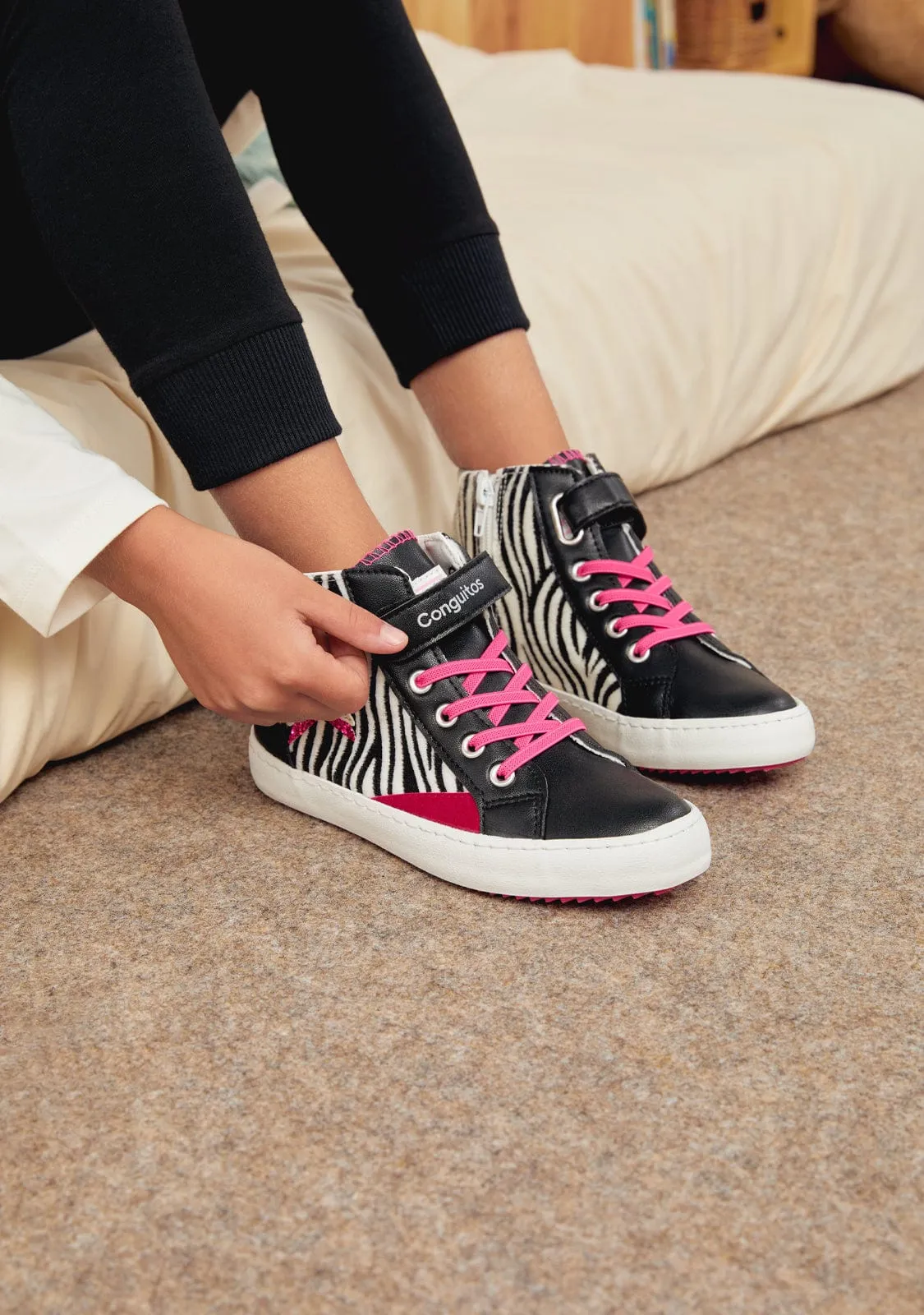 Black Zebra Star High Top Sneakers