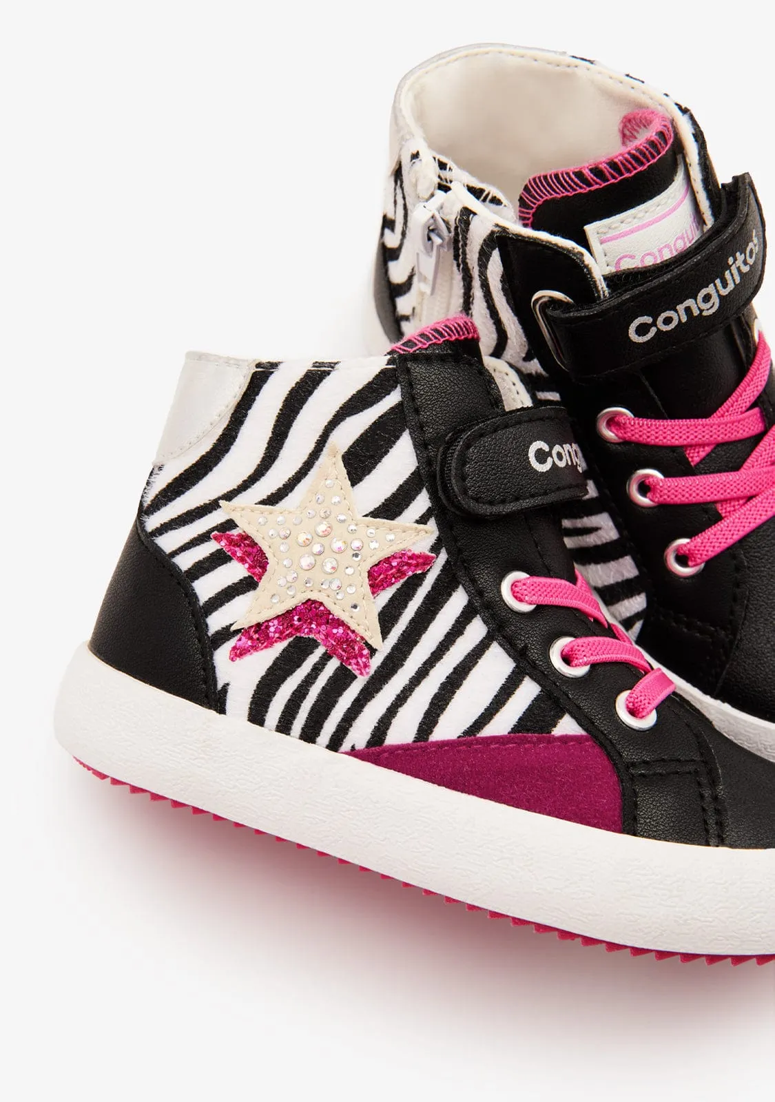 Black Zebra Star High Top Sneakers