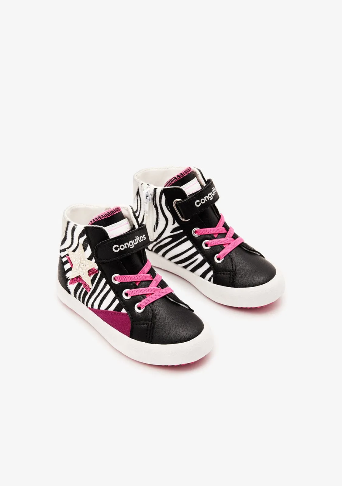 Black Zebra Star High Top Sneakers