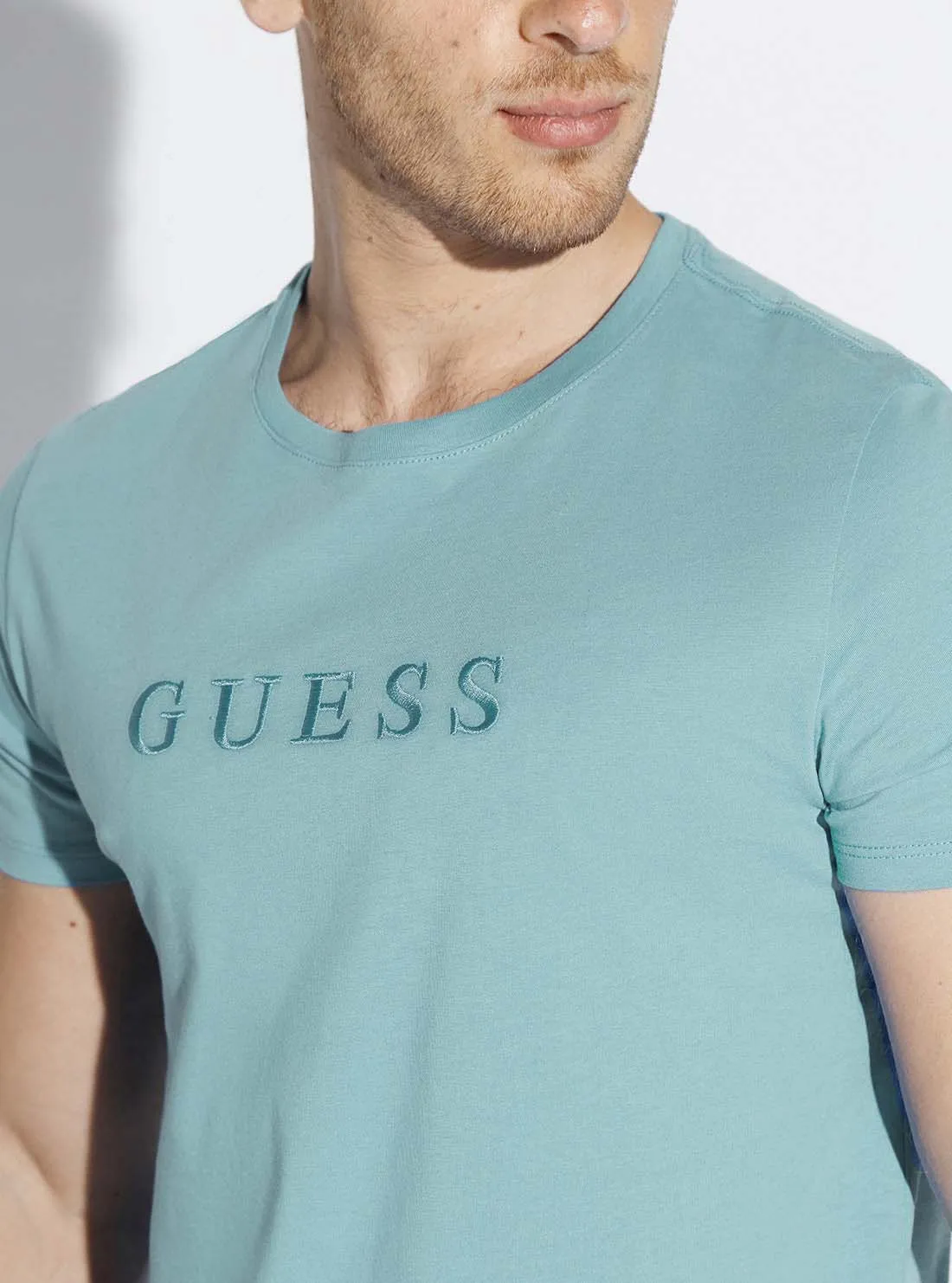 Blue Pima Logo Crew Neck Tee