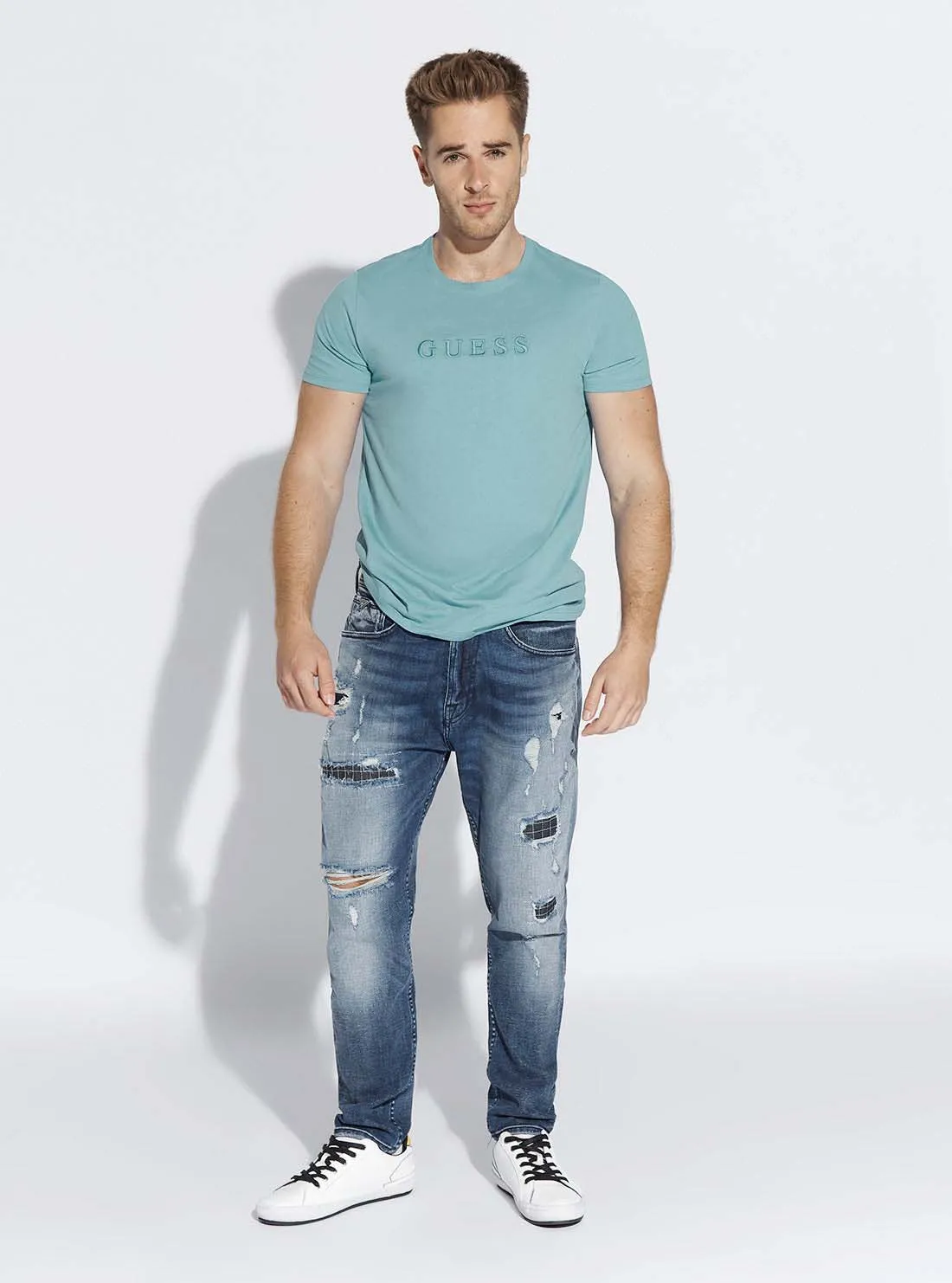 Blue Pima Logo Crew Neck Tee