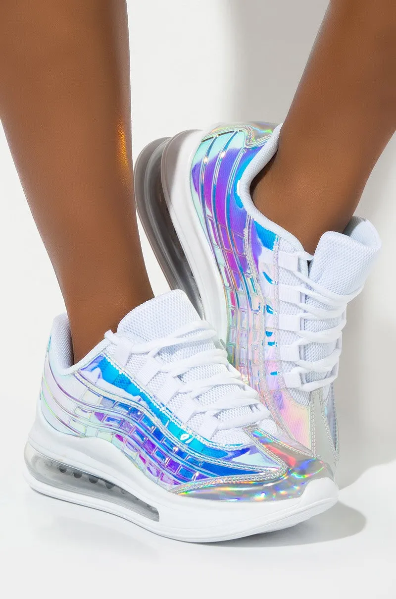 Cape Robbin Downshifter Hologram Light Weight Bubble Lace Up Fashion Sneaker (7.5, HOLO)