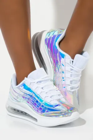 Cape Robbin Downshifter Hologram Light Weight Bubble Lace Up Fashion Sneaker (7.5, HOLO)