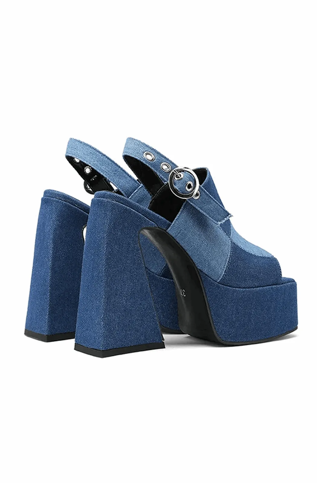 Denim platform high heel sandals