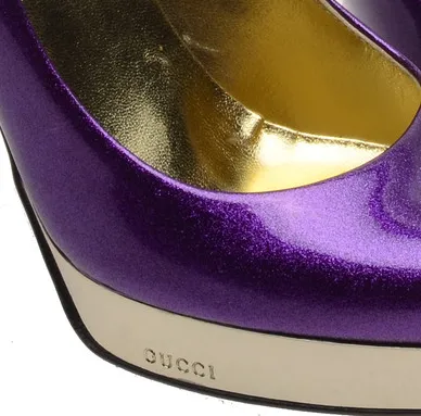 Iconic  Gucci - As Seen on the 2006 Runway Collection - Purple Sparkly Pumps with Gold Platform - US 8