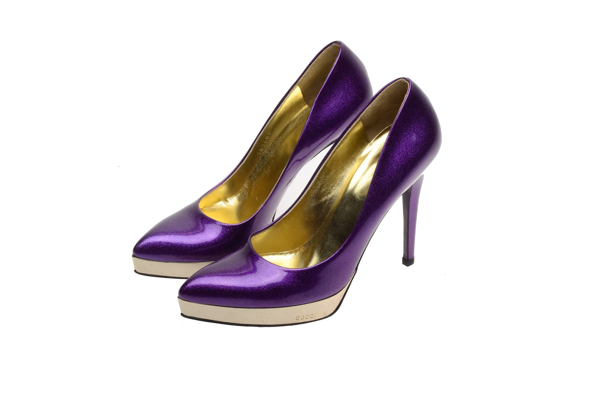 Iconic  Gucci - As Seen on the 2006 Runway Collection - Purple Sparkly Pumps with Gold Platform - US 8
