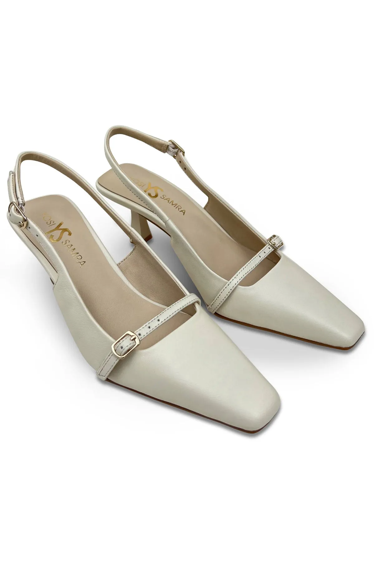 Kate Slingback Pumps in Bone Leather