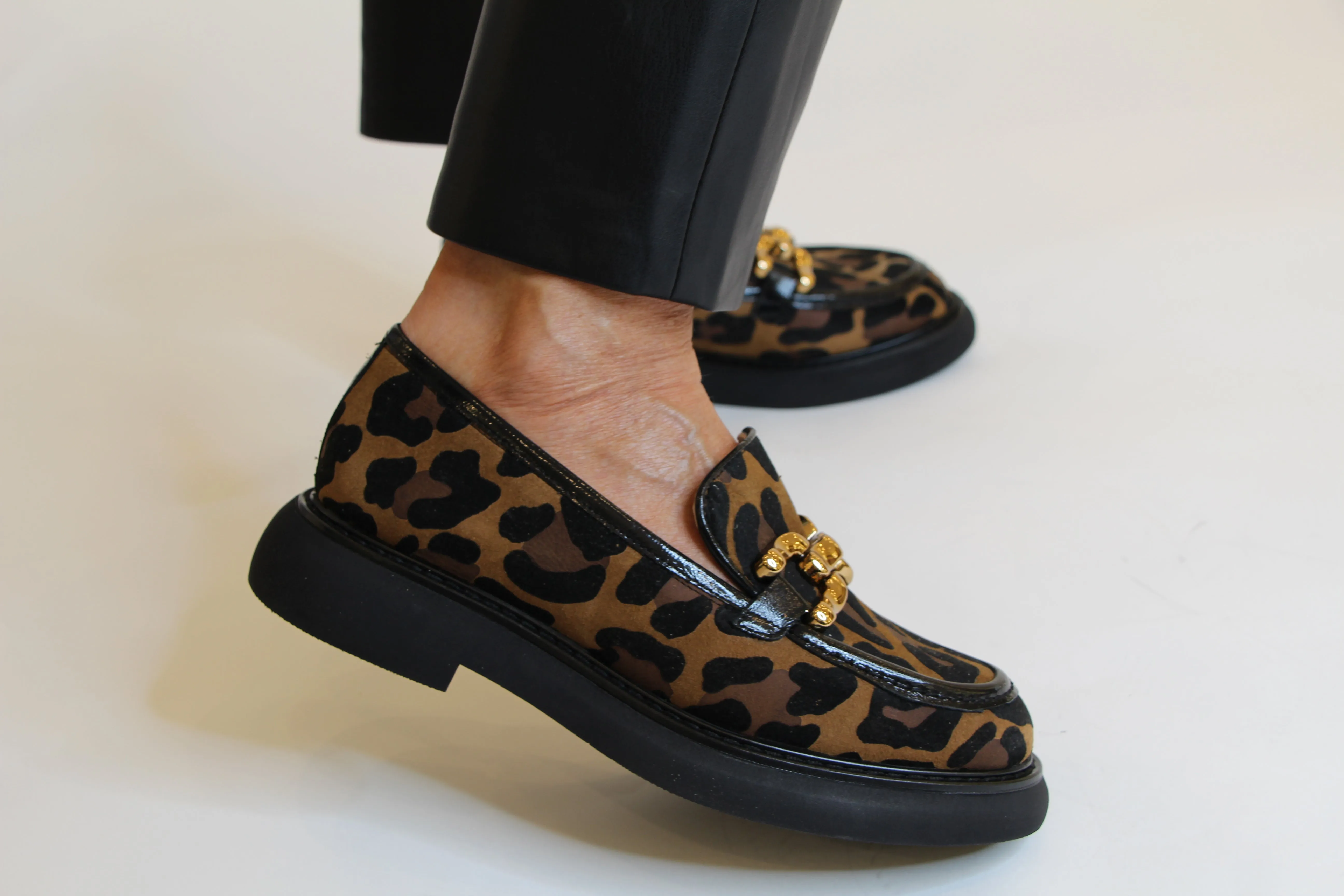 MARIAN Leopard Print Chunky Loafer with Gold Bit Detail