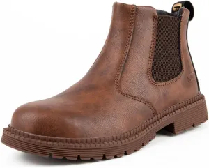 Micoklinlin Steel Toe Boots for Men Waterproof Slip-on Safety Shoes Industrial Construction Mens Steel Toe Work Boots