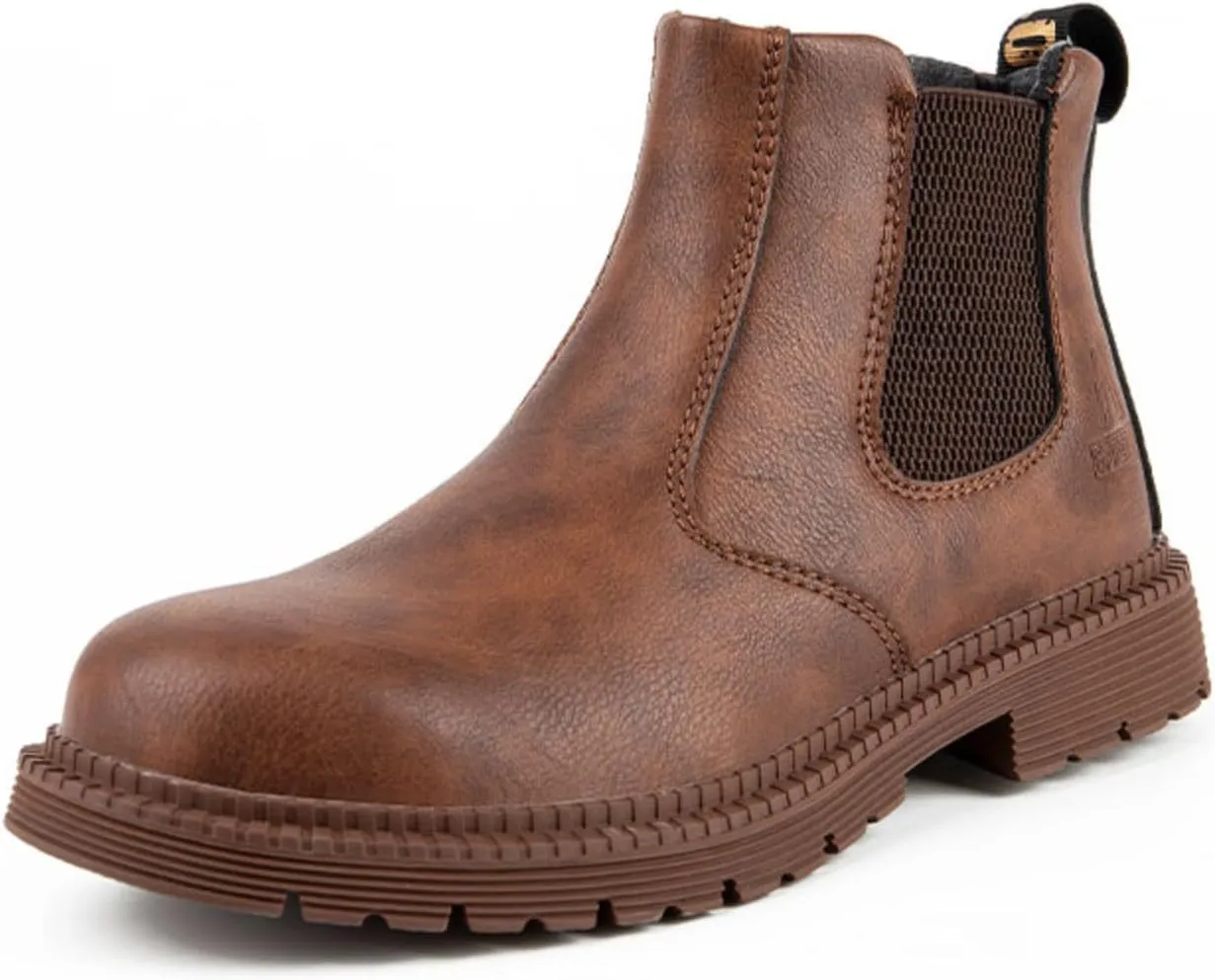 Micoklinlin Steel Toe Boots for Men Waterproof Slip-on Safety Shoes Industrial Construction Mens Steel Toe Work Boots