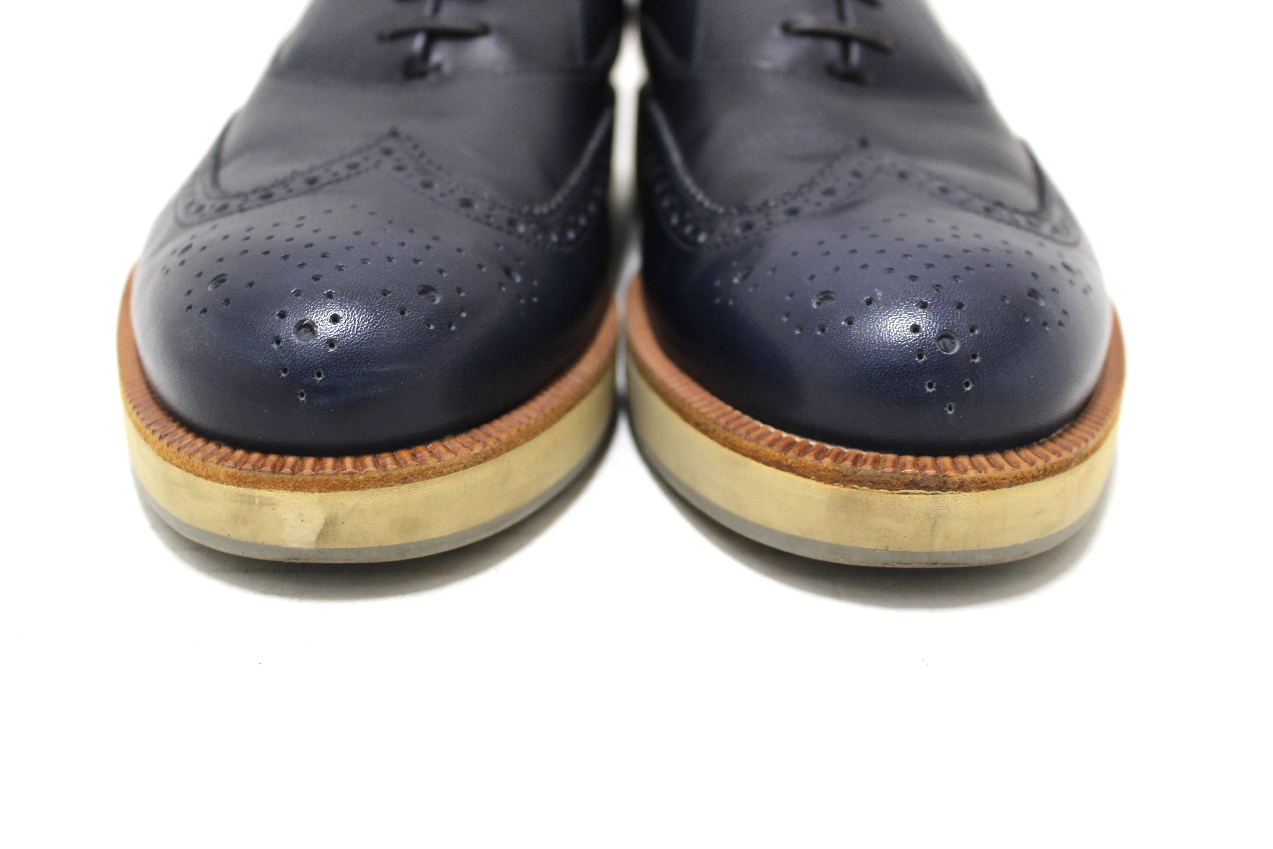 Salvatore Ferrgamo Men's Blue Calf Leather Wingtip Brogue Shoes size 8.5
