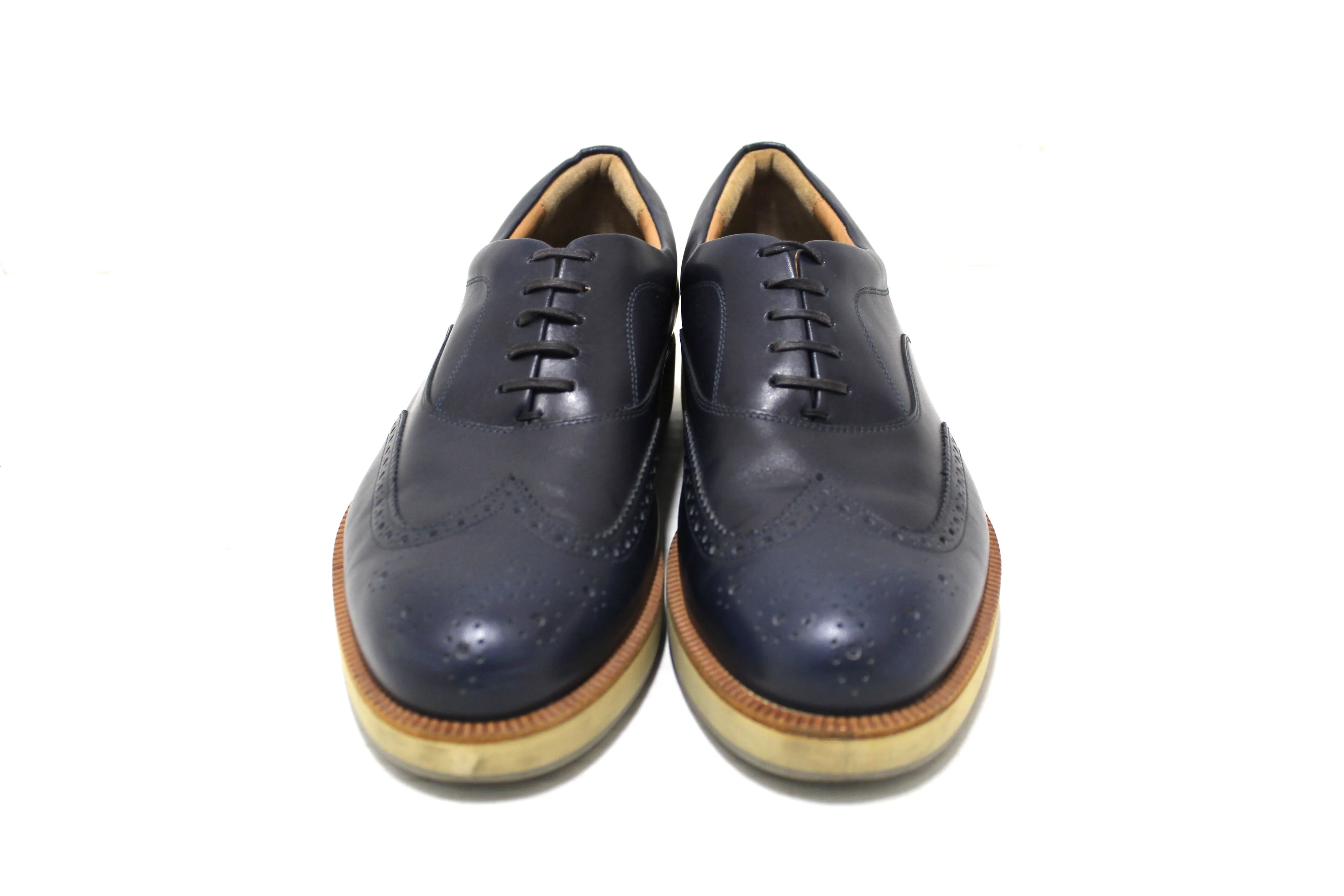 Salvatore Ferrgamo Men's Blue Calf Leather Wingtip Brogue Shoes size 8.5