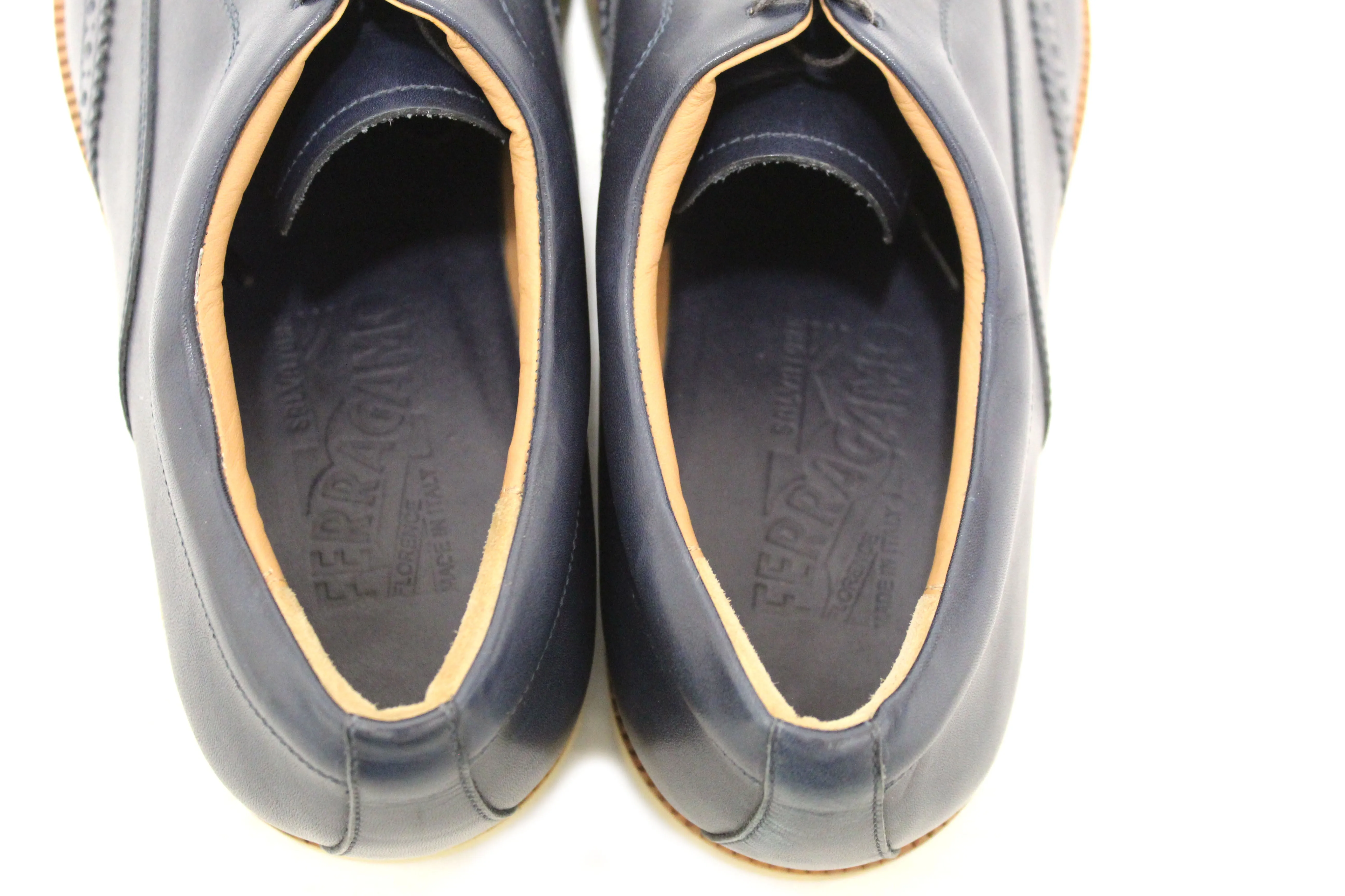 Salvatore Ferrgamo Men's Blue Calf Leather Wingtip Brogue Shoes size 8.5