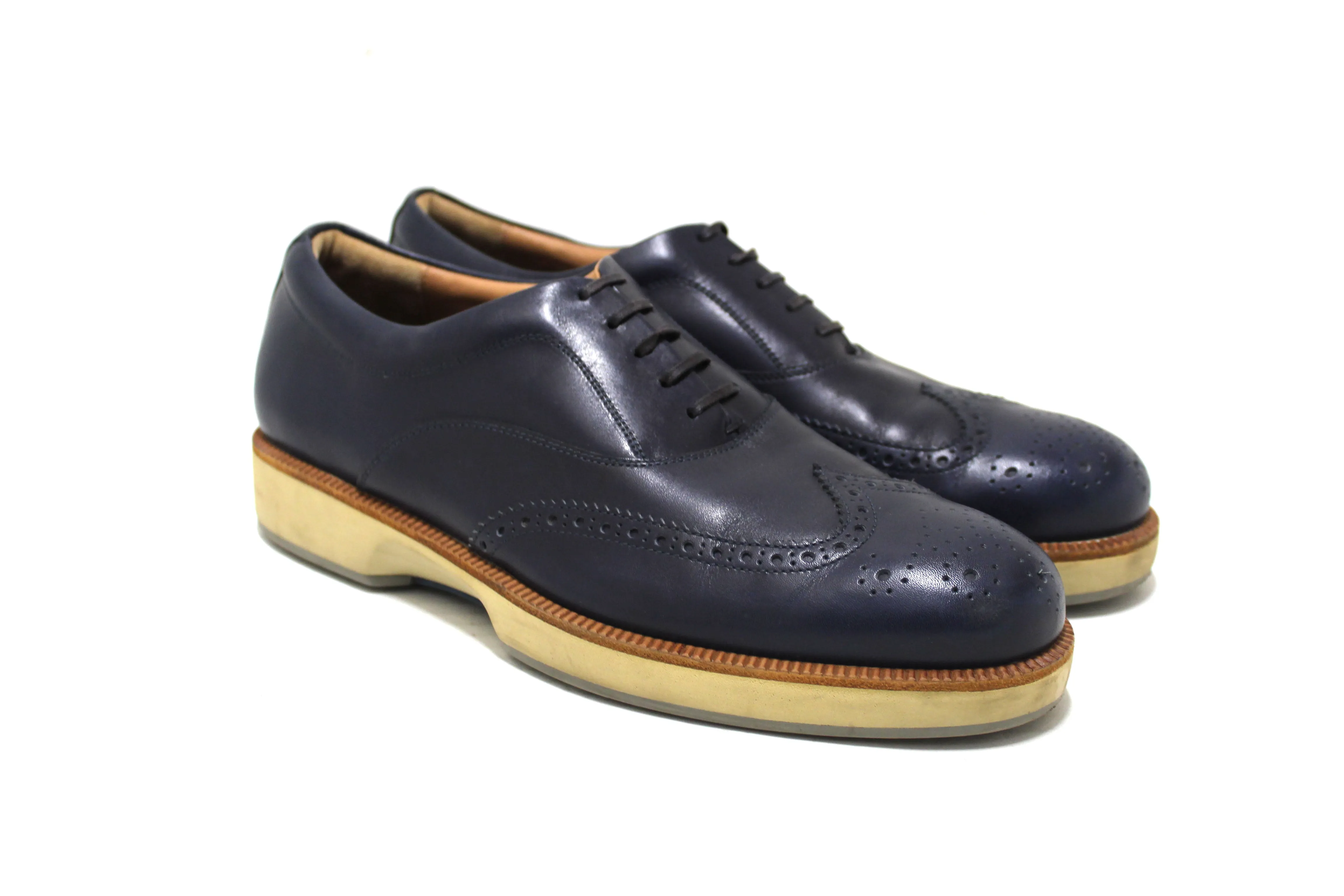 Salvatore Ferrgamo Men's Blue Calf Leather Wingtip Brogue Shoes size 8.5