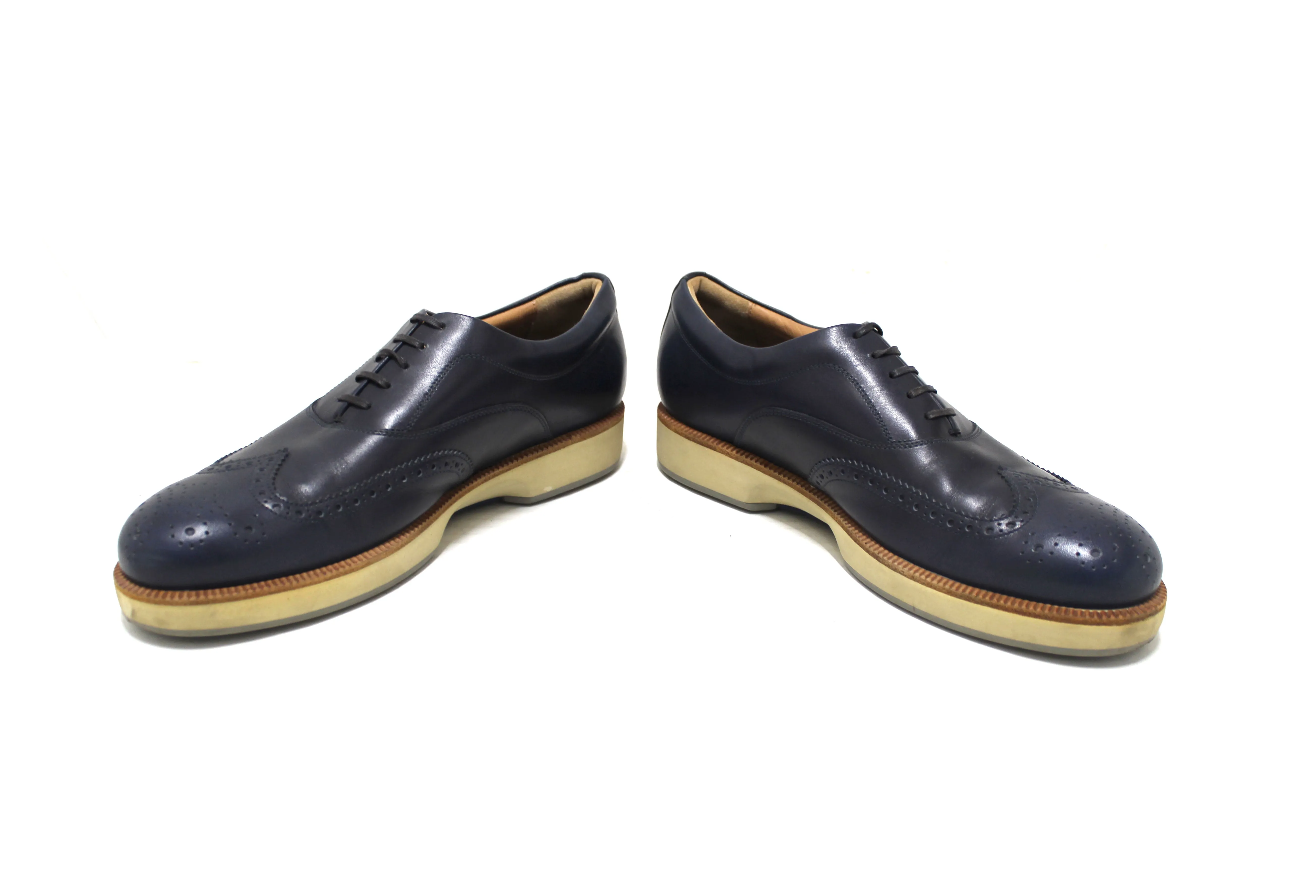 Salvatore Ferrgamo Men's Blue Calf Leather Wingtip Brogue Shoes size 8.5