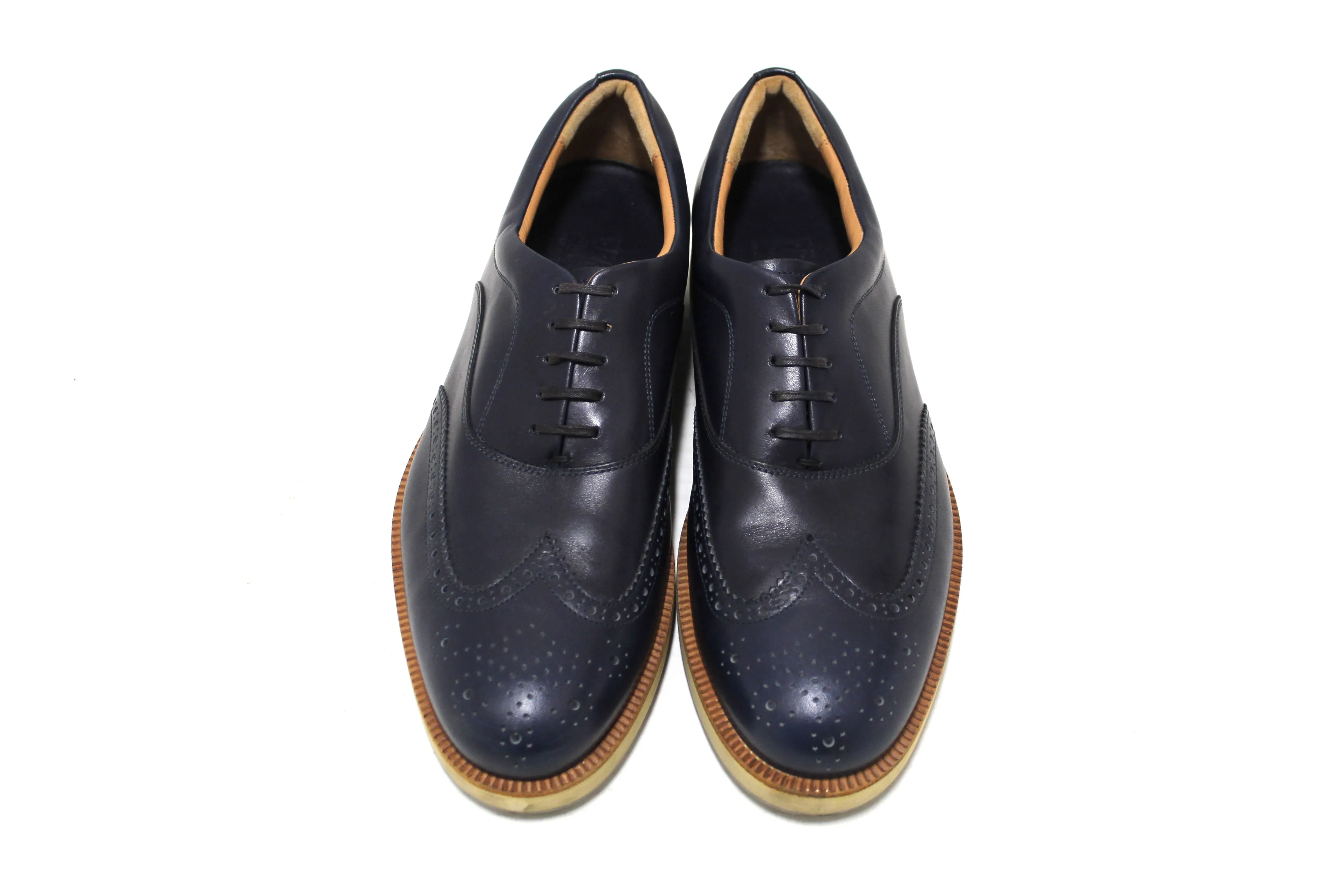 Salvatore Ferrgamo Men's Blue Calf Leather Wingtip Brogue Shoes size 8.5