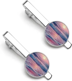 Sea Beach Wave Sun Cloud Landscape Men's Tie Clip Classic Necktie Tie Bar 2 Pack Clasp Clip for Wedding Anniversary Business Gifts