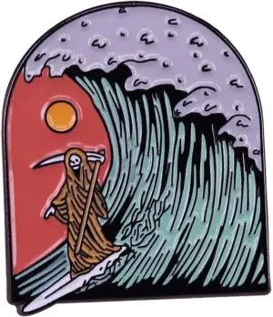 Surfing Surf Grim Reaper Death Summer Beach Wave Ocean 1.1" Enamel Pin Badge