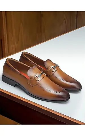 Tan Brogue Leather Loafers