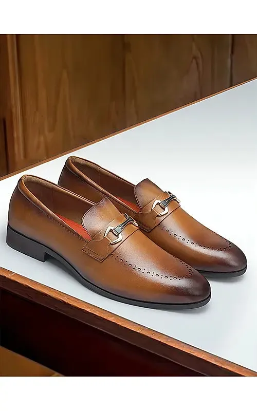 Tan Brogue Leather Loafers