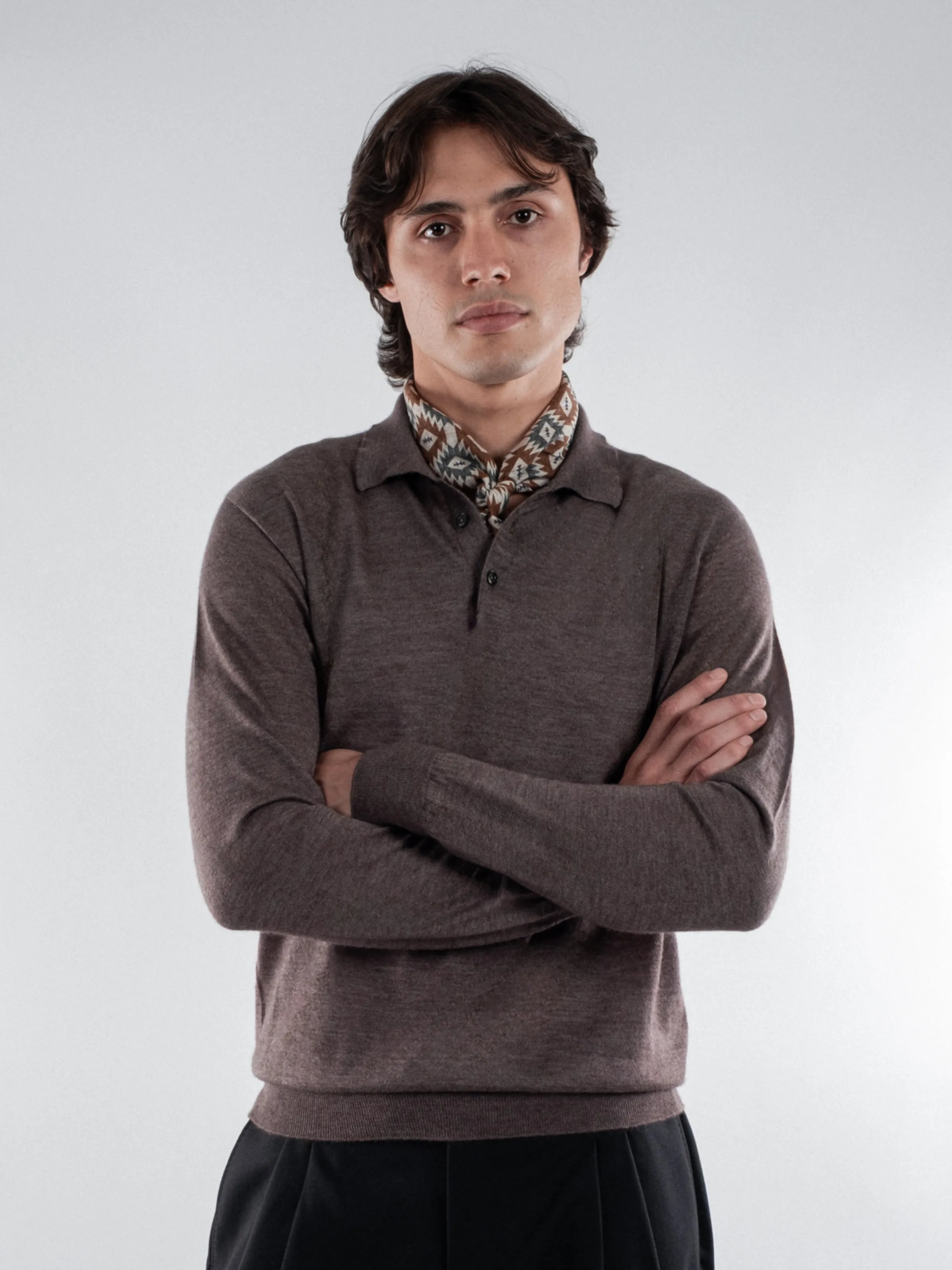 Taupe Melange Lightweight Merino Polo