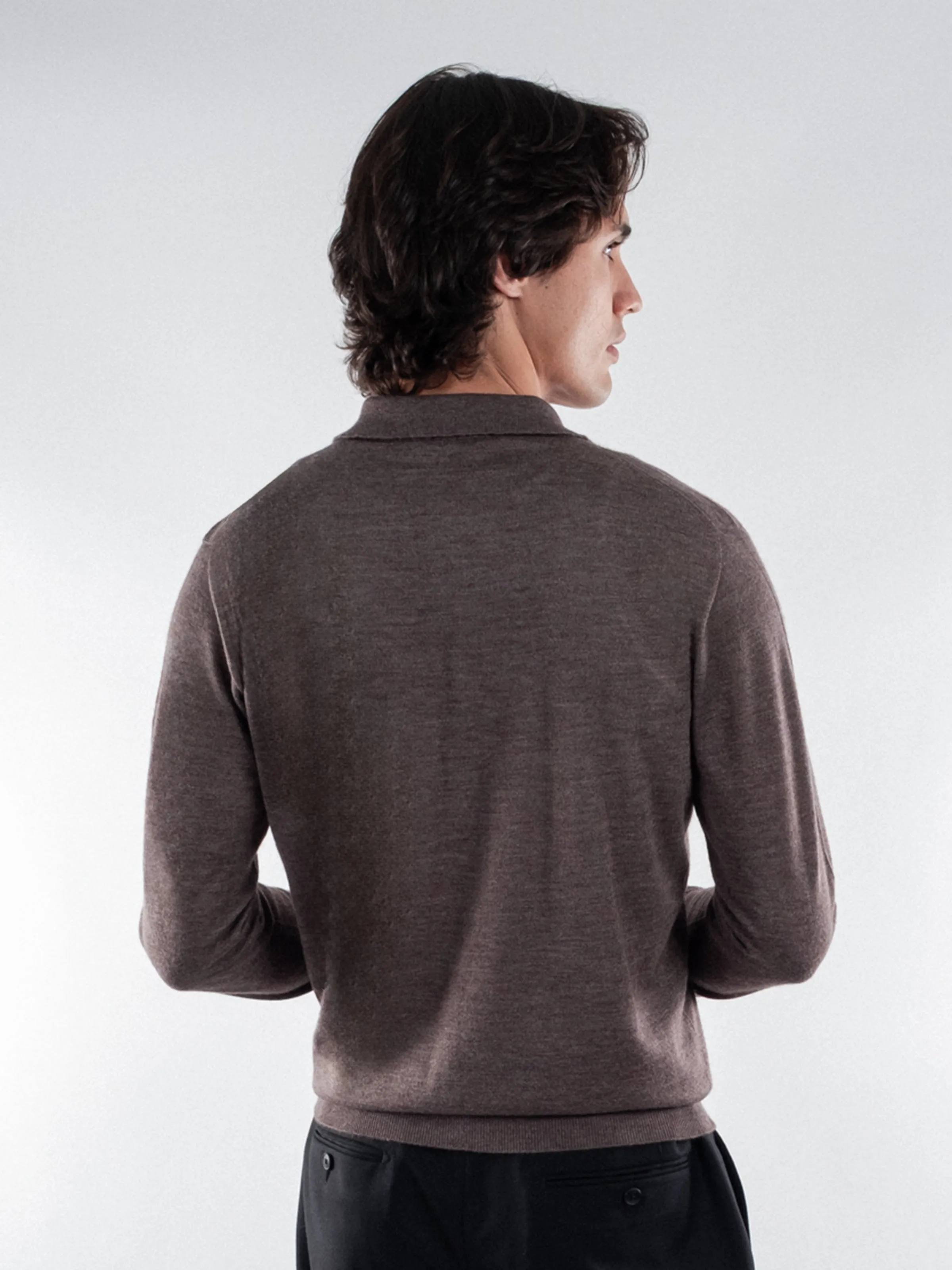 Taupe Melange Lightweight Merino Polo