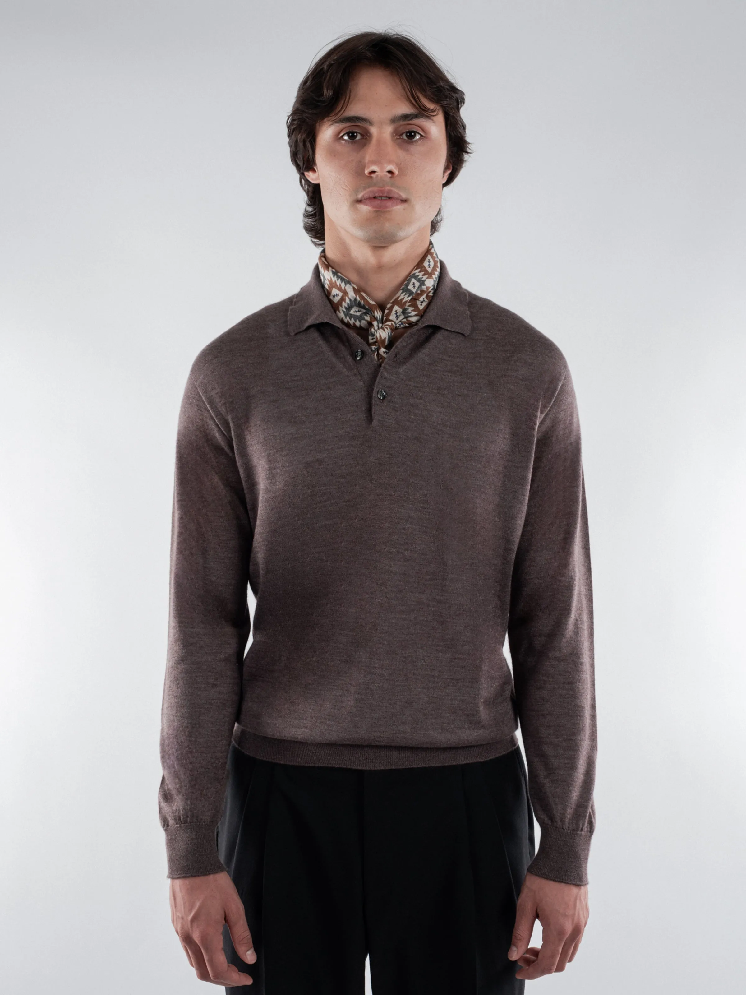 Taupe Melange Lightweight Merino Polo