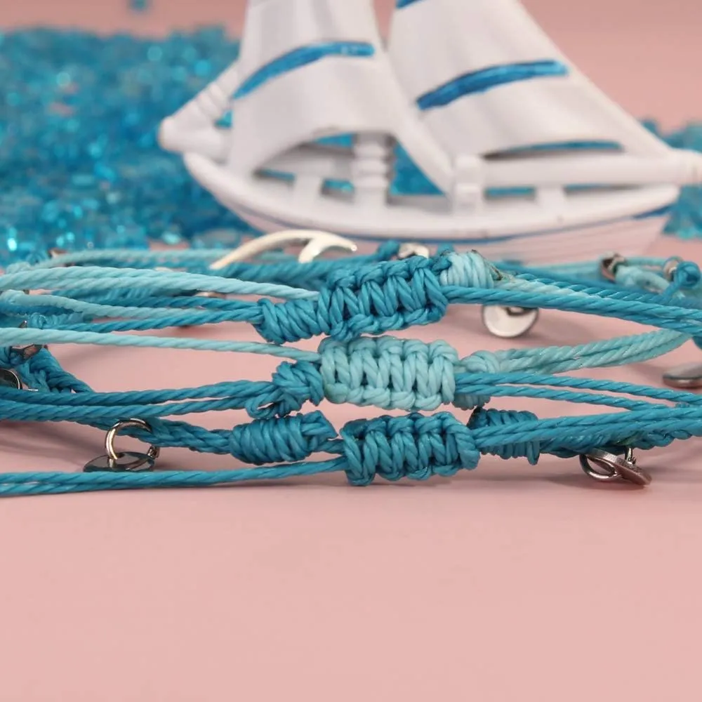 Waterproof String Anklets Cute Beaded Ankle Bracelets Beach Wave Anklet Stainless Steel Coin Boho Ankle Jewelry for Women
