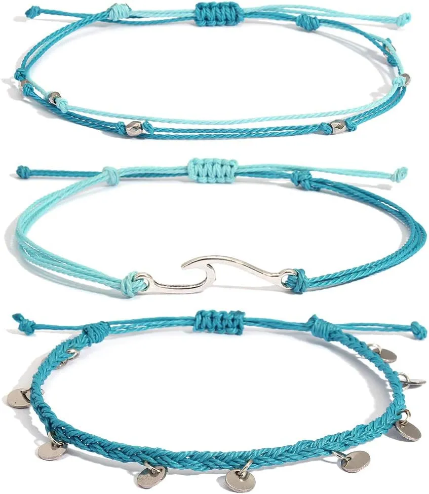 Waterproof String Anklets Cute Beaded Ankle Bracelets Beach Wave Anklet Stainless Steel Coin Boho Ankle Jewelry for Women