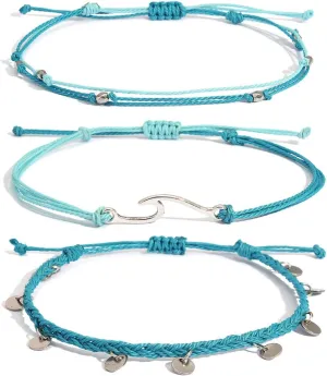 Waterproof String Anklets Cute Beaded Ankle Bracelets Beach Wave Anklet Stainless Steel Coin Boho Ankle Jewelry for Women