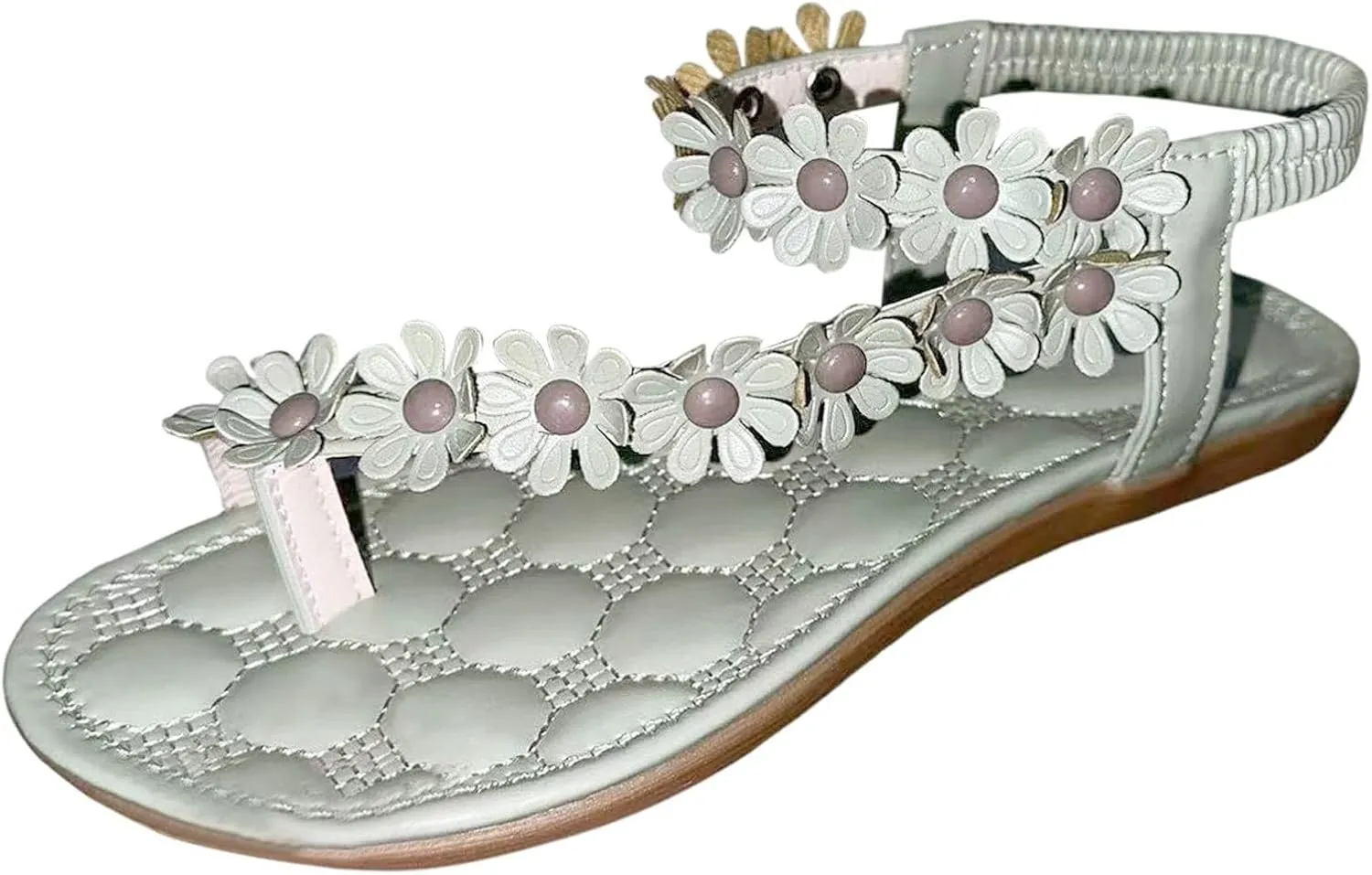 Women's Flat Sandals Dressy Summer Comfortable Flip Flops Elegant Flower Decor Thong Sandals Ladies Cute Summer Beach Shoes Adjustable Back Ankle Strap Casual Summer Shoes