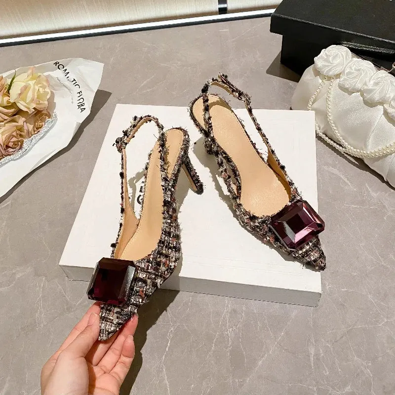 Women's Plush Cloth Rhinestone High Heels