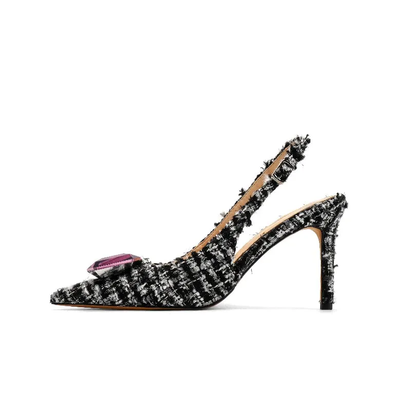 Women's Plush Cloth Rhinestone High Heels