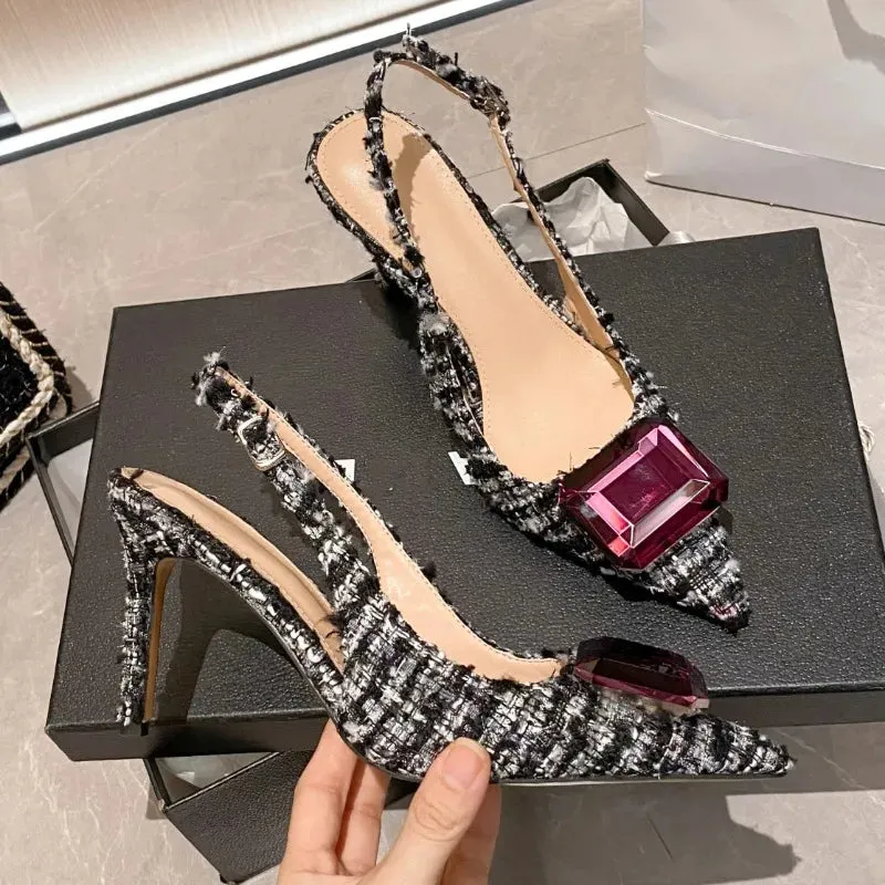 Women's Plush Cloth Rhinestone High Heels