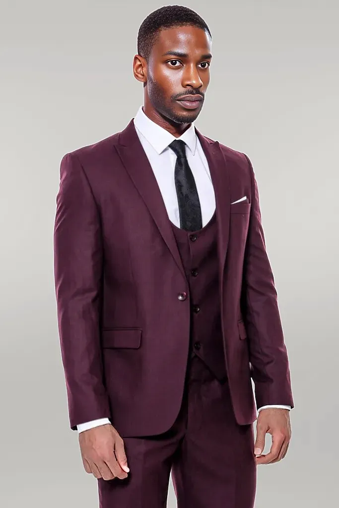 WSS Plain Slim Fit Burgundy Men Suit  - Singen